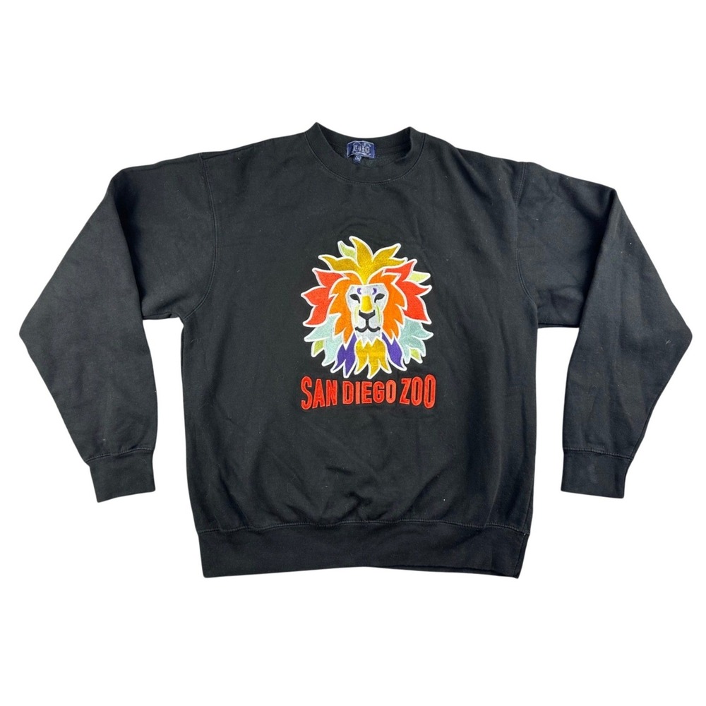 Ocean Beach Sportswear Sweatshirt Men M Black San Diego‎ Zoo Lion Print Crewneck